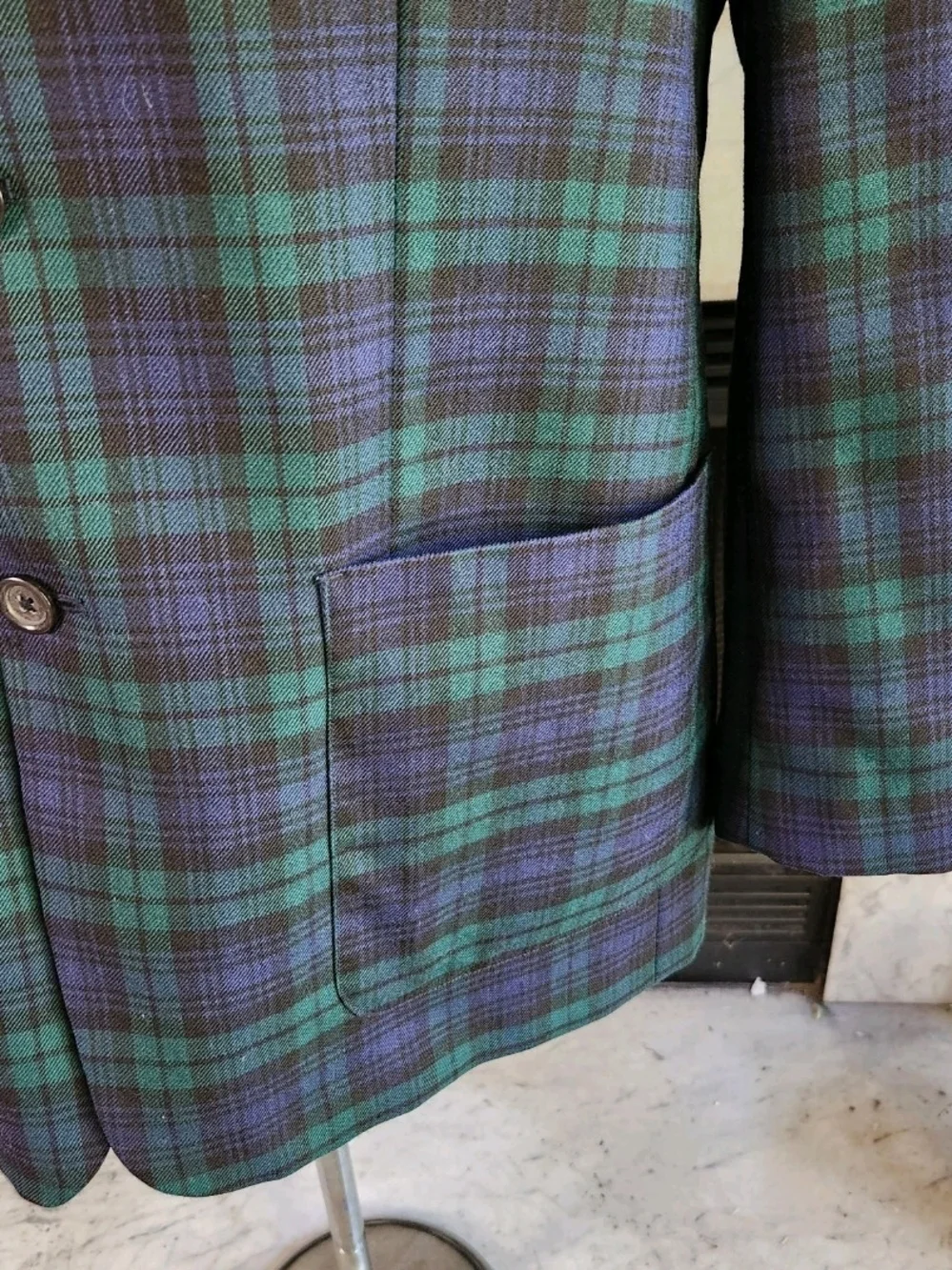 Vintage Y2K J Crew Green Plaid Blazer Blue Wool Preppy Old Money Academia Size L